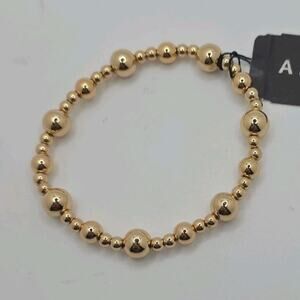 Anne Klein Gold Tone Beaded Stackable Ball/Bead Stretch Bracelet Metal No Stone